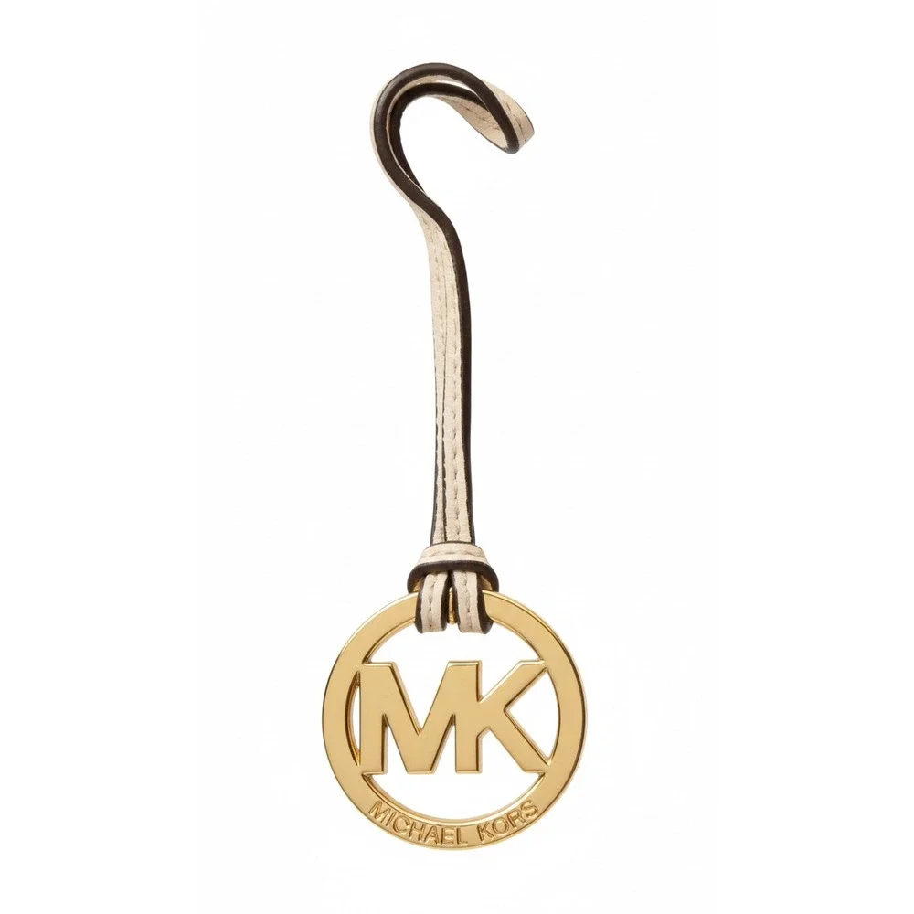 Michael Kors Gold Tone MK Logo Charm Leather Loop Key‎ Ring Bag Charm